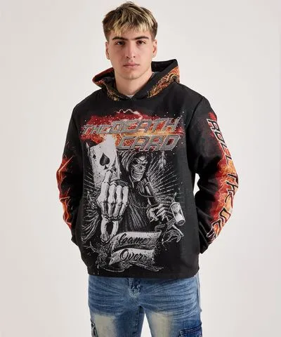 Majestik Death Card Rhinestone Tapestry Hoodie