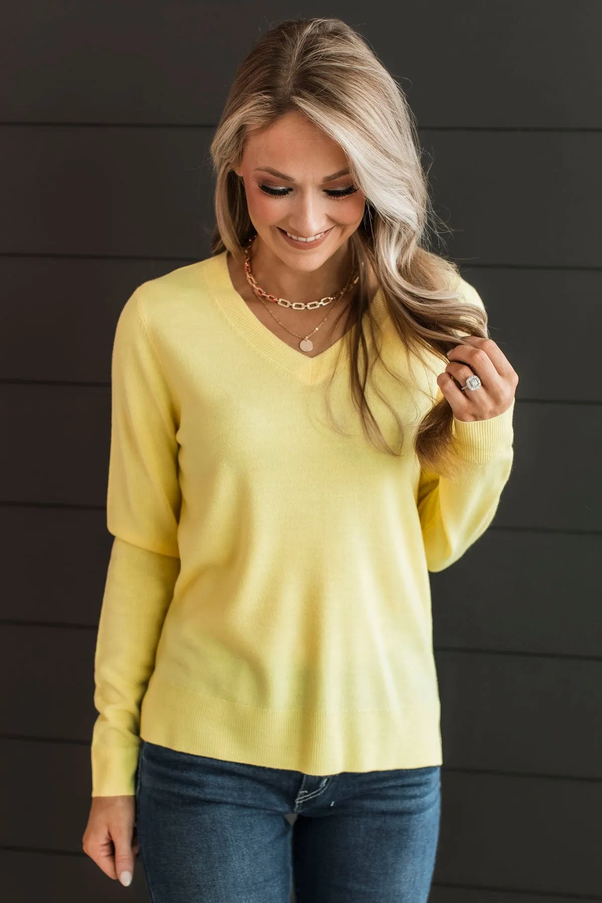 Making Plans V-Neck Sweater- Yellow