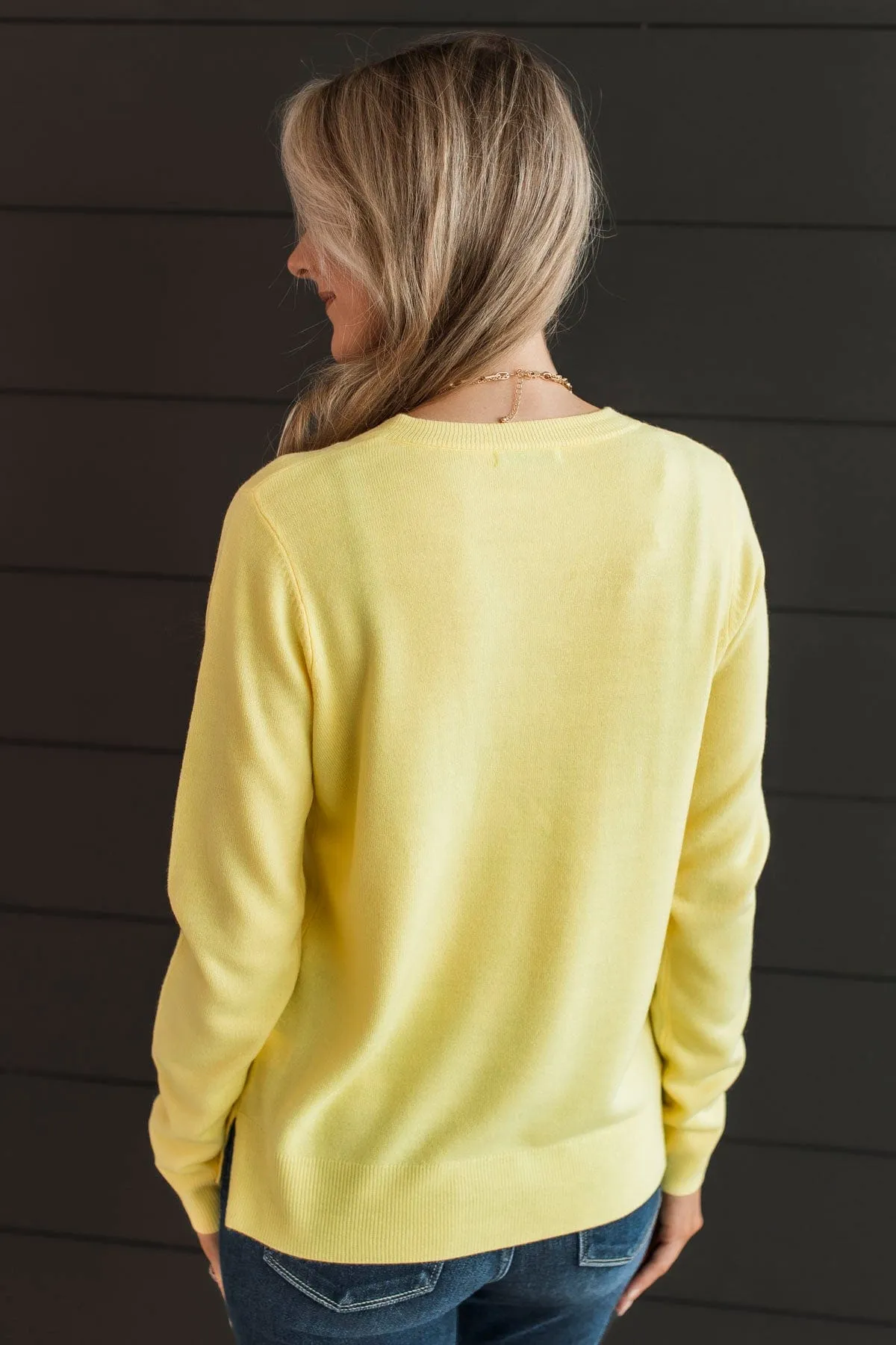 Making Plans V-Neck Sweater- Yellow