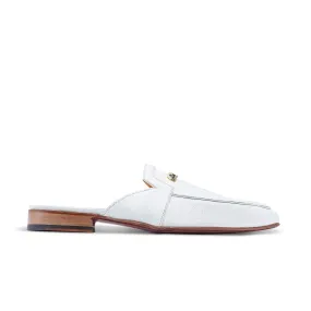 Mauri 4981 Mecca Men's Shoes White Exotic Ostrich Leg Slip-On Mules Sandals (MAS5413)