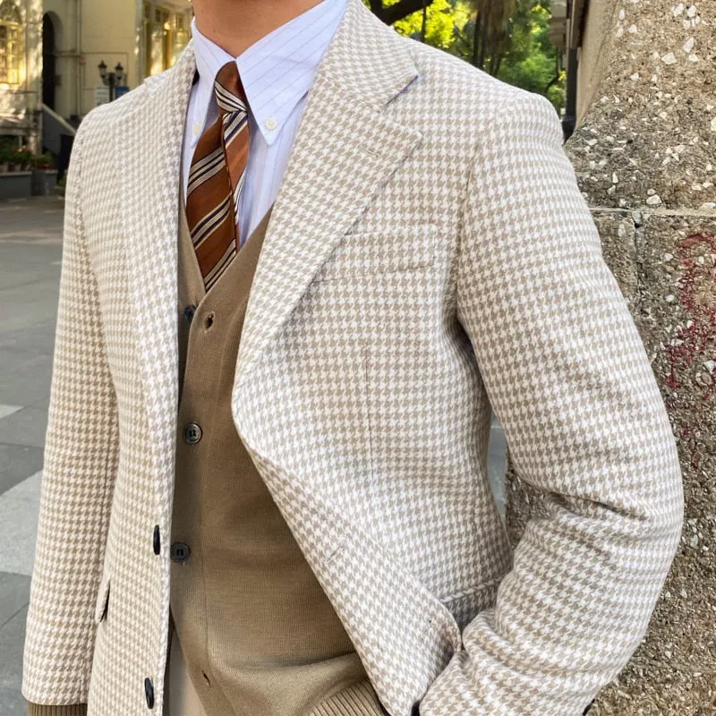 Men's England-Style Plaid Pattern Single Breasted Long Sleeve Blazers