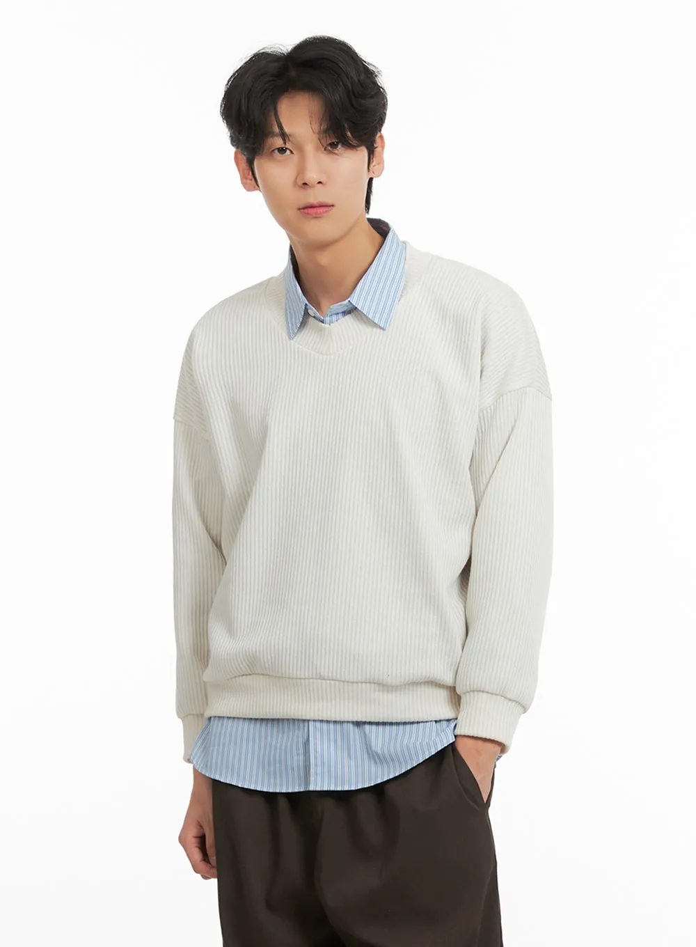 Men's V-Neck Ribbed Sweater IA401