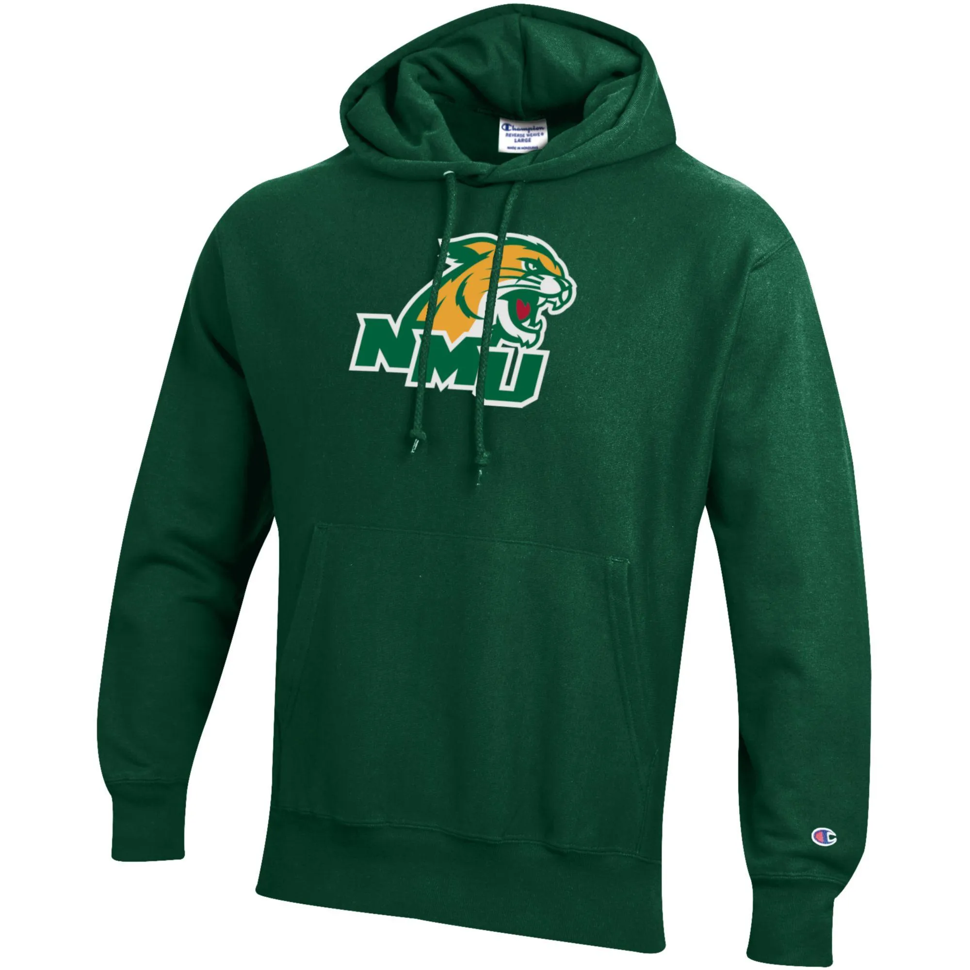 Men's Champion Green Northern Michigan Wildcats Reverse Weave Fleece Pullover Hoodie