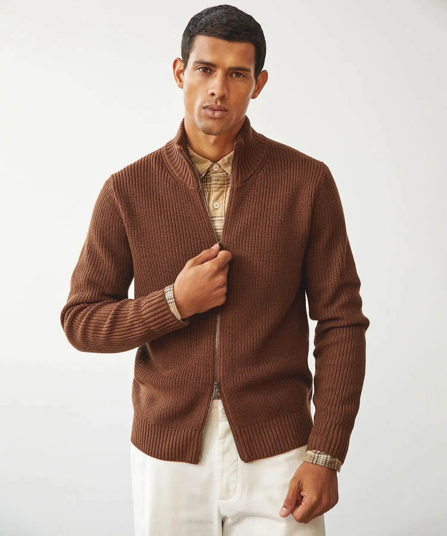 Merino Full-Zip Sweater in Toasted Coconut