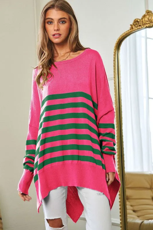 Multi Striped Elbow Patch Sweater Top