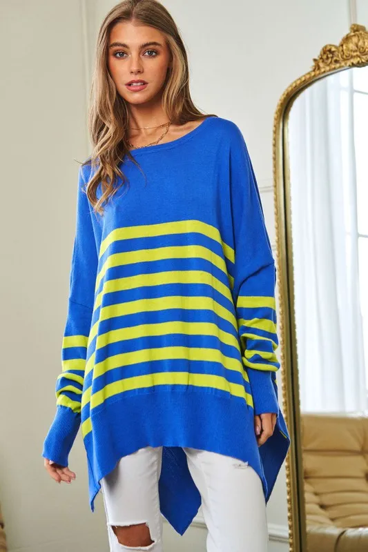 Multi Striped Elbow Patch Sweater Top