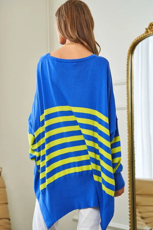 Multi Striped Elbow Patch Sweater Top