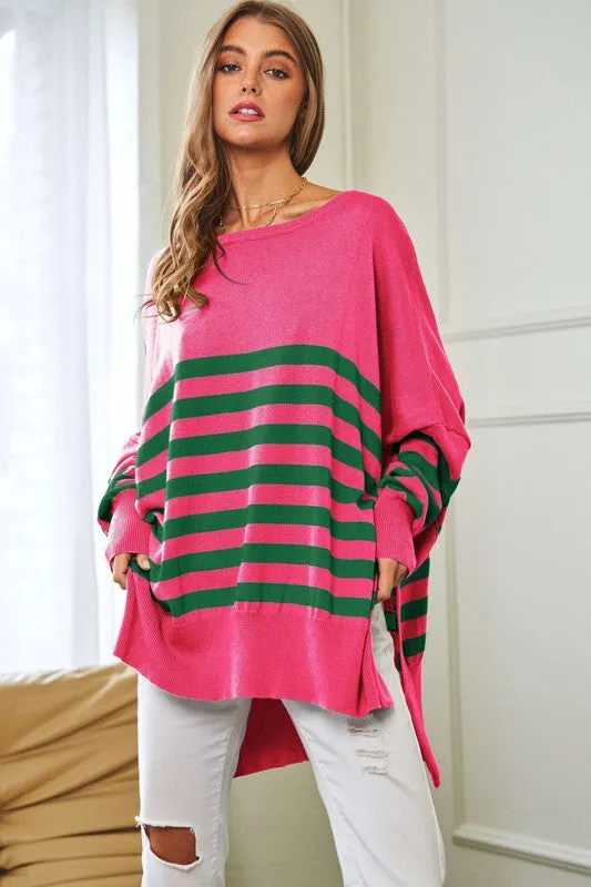 Multi Striped Elbow Patch Sweater Top