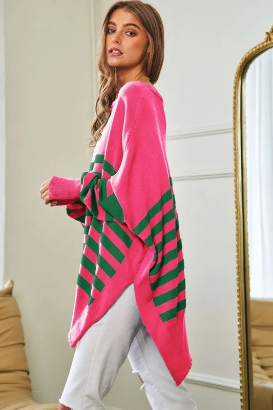 Multi Striped Elbow Patch Sweater Top