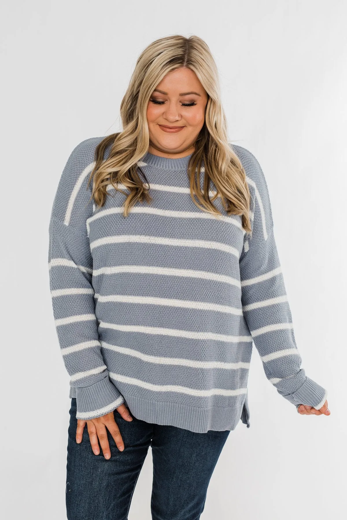 No Such Thing Striped Sweater- Periwinkle