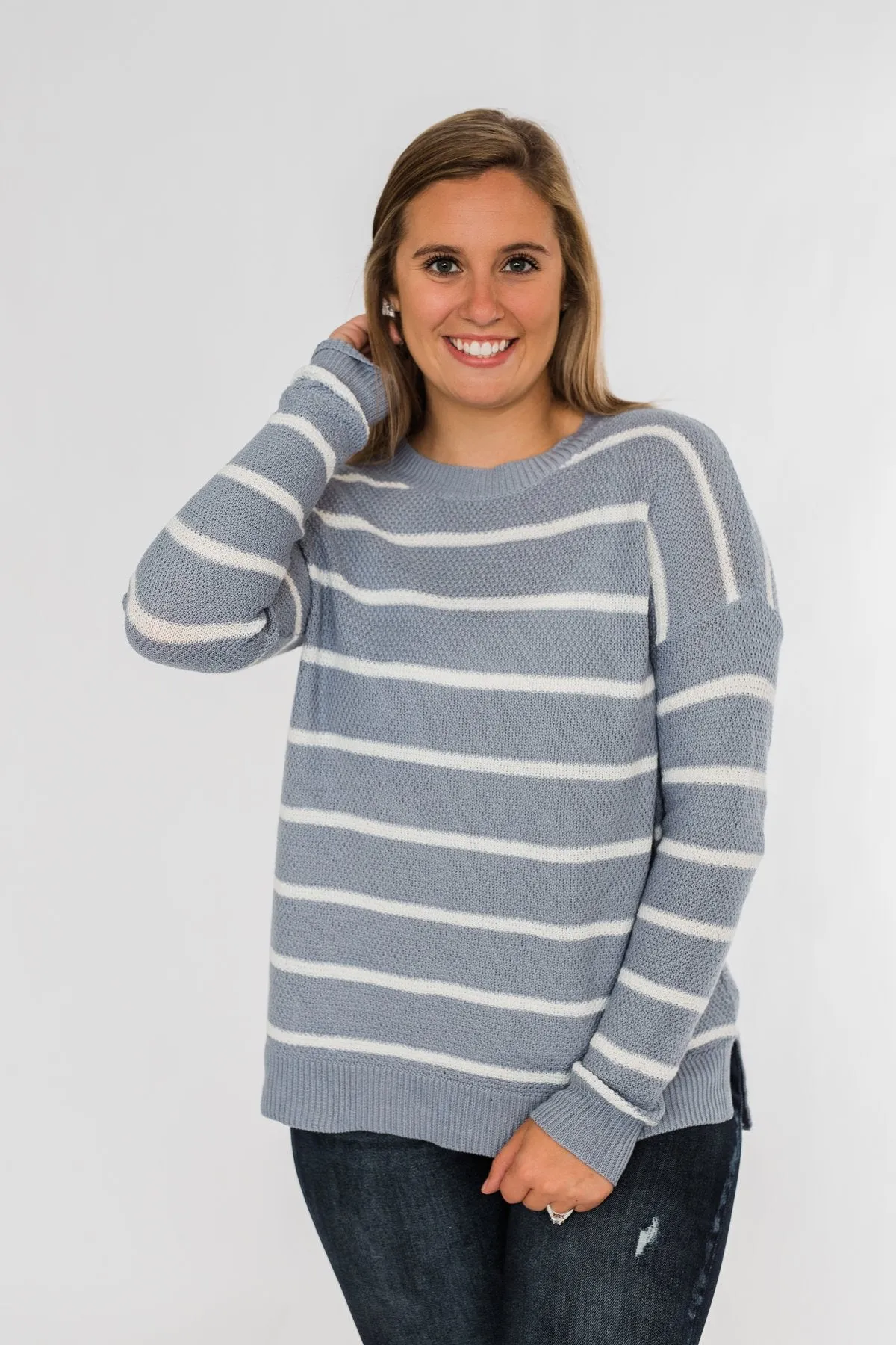 No Such Thing Striped Sweater- Periwinkle