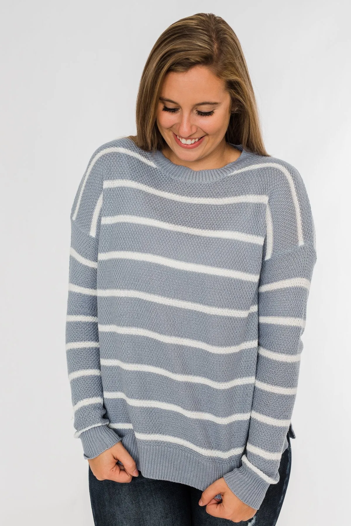 No Such Thing Striped Sweater- Periwinkle