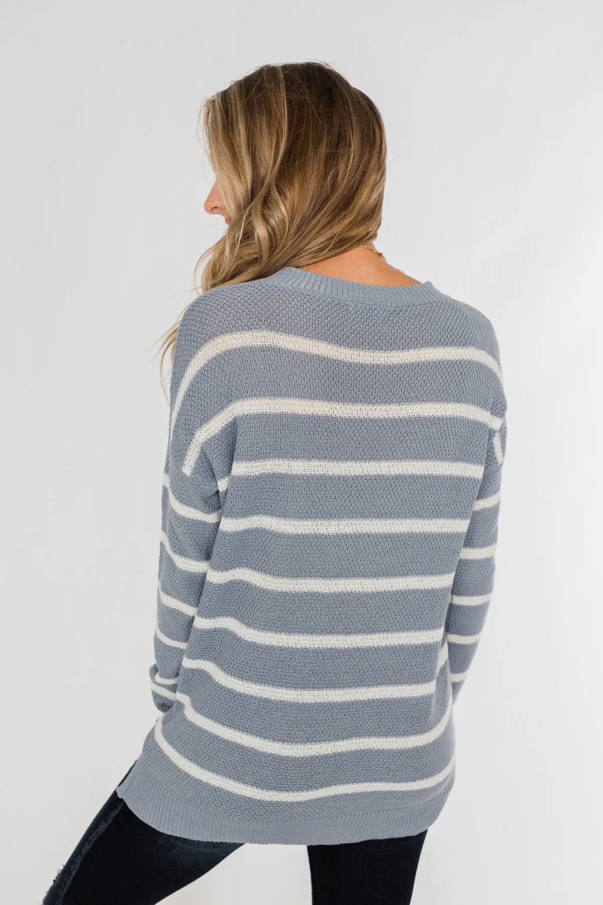 No Such Thing Striped Sweater- Periwinkle