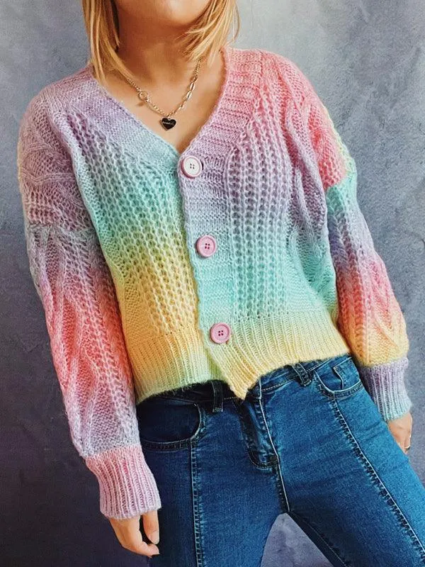 Ombre Drop-Sleeve Women Cardigan Sweater