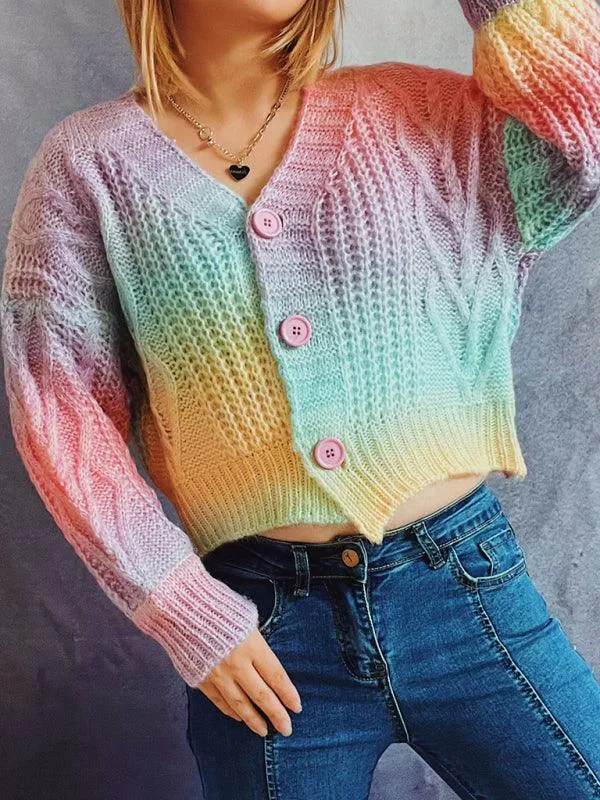 Ombre Drop-Sleeve Women Cardigan Sweater