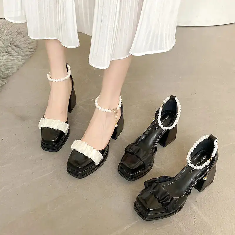 Pearl Square Toe Mary Jane Lolita Shoes