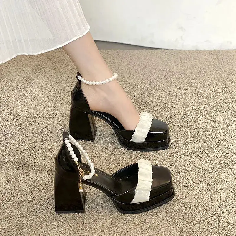 Pearl Square Toe Mary Jane Lolita Shoes