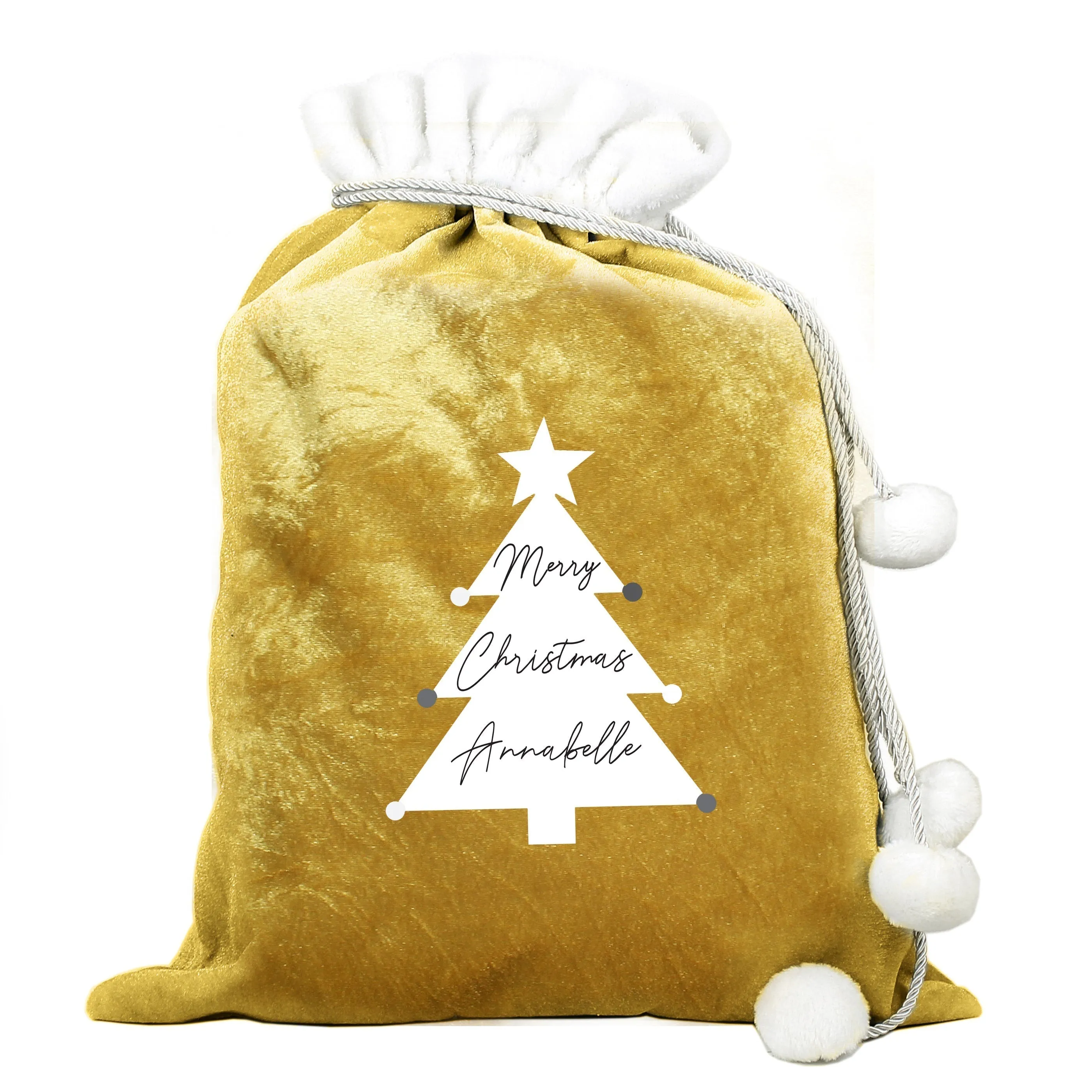 Personalised Christmas Tree Luxury Pom Pom Gold Children's Christmas Sack