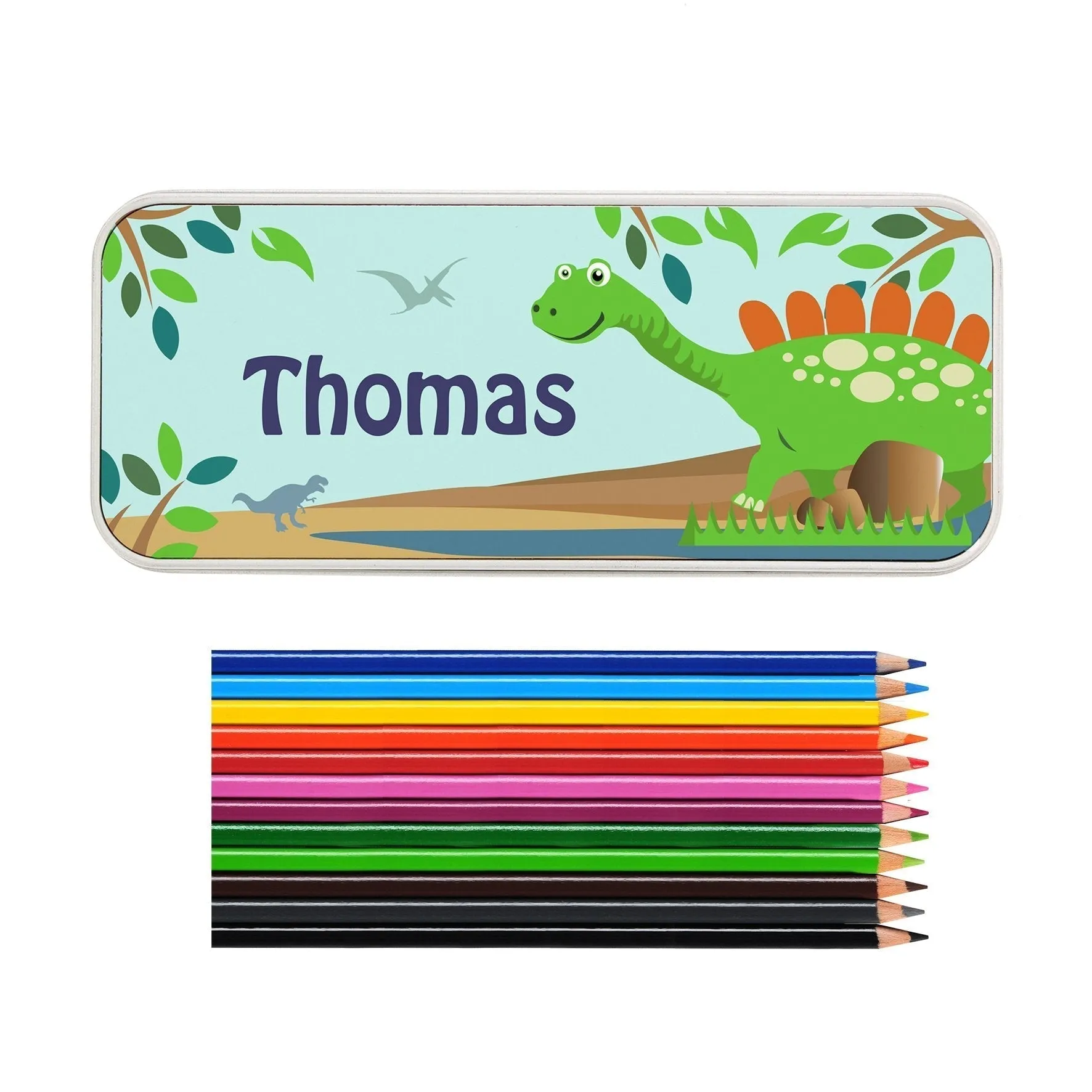 Personalised Dinosaur Pencil Tin with Pencil Crayons