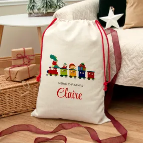 Personalised Kid's Christmas Train Christmas Sack