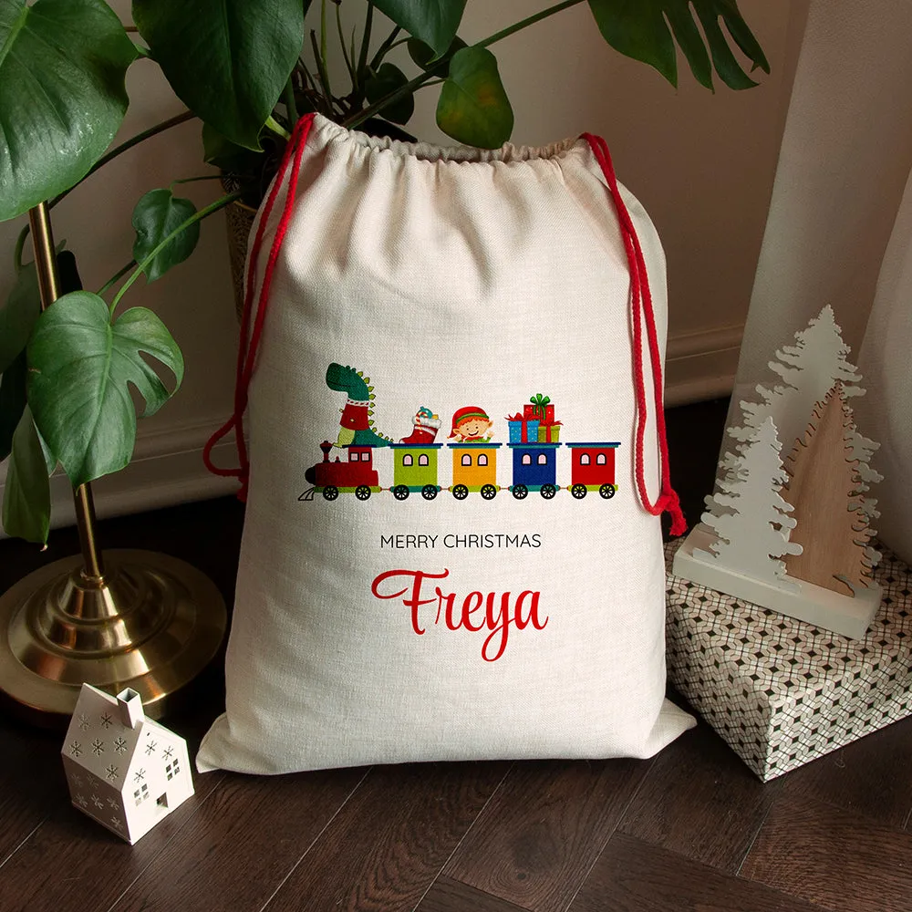 Personalised Kid's Christmas Train Christmas Sack