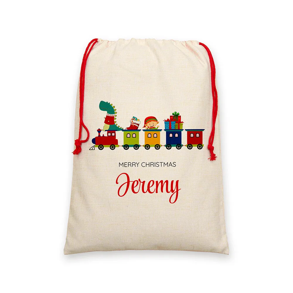 Personalised Kid's Christmas Train Christmas Sack