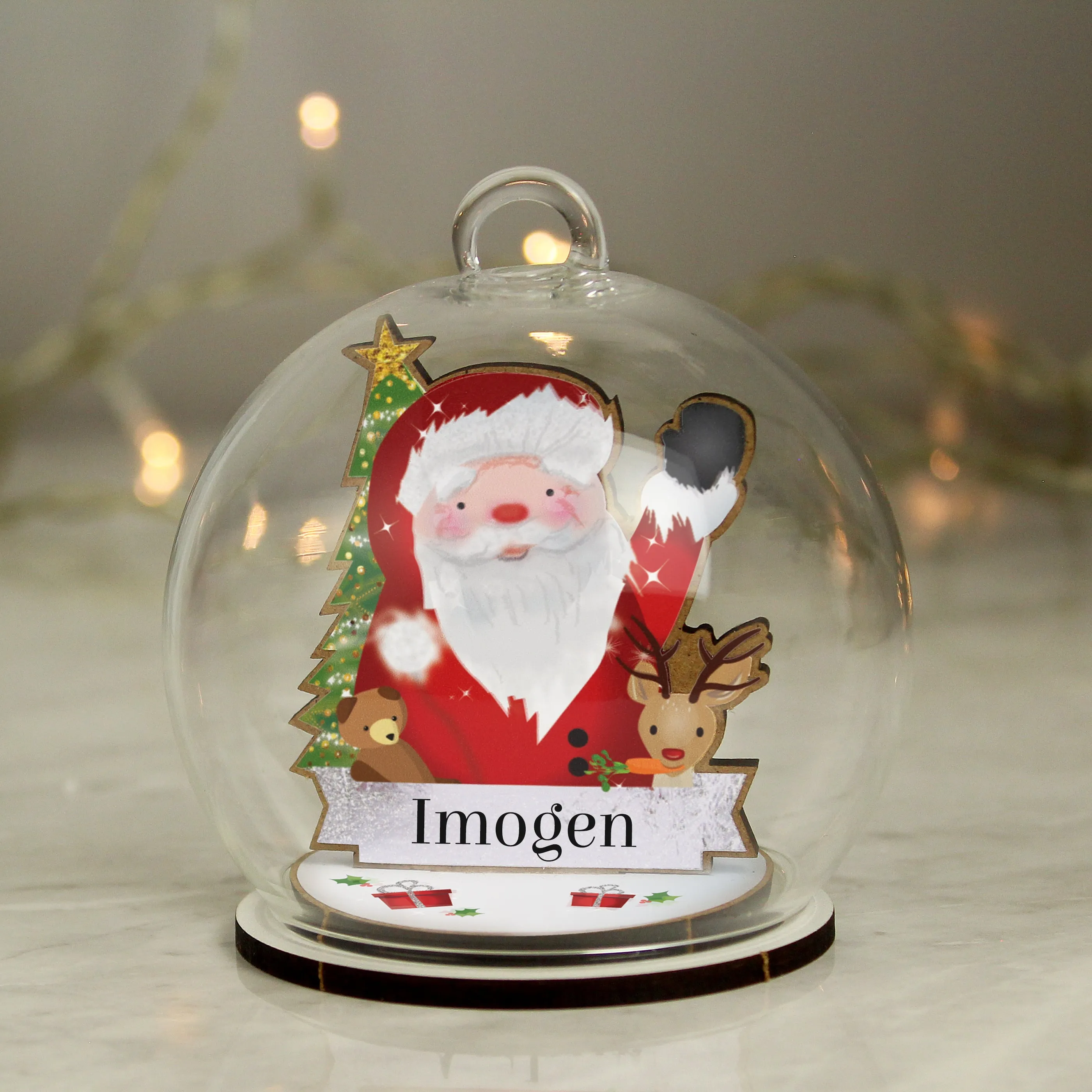 Personalised Wooden Santa Glass Bauble