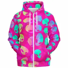 Pink Alien Vapor Glitch Zip-Up Hoodie