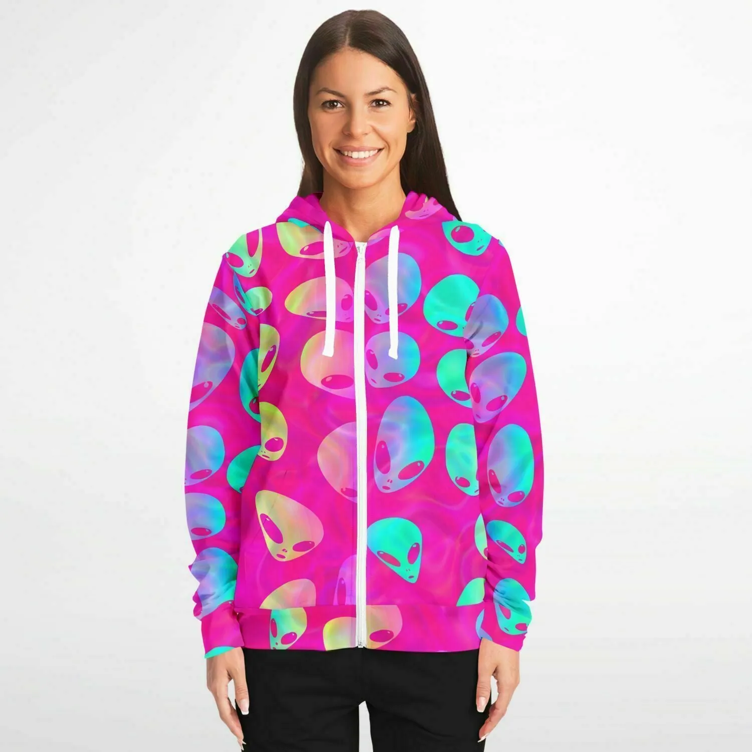 Pink Alien Vapor Glitch Zip-Up Hoodie