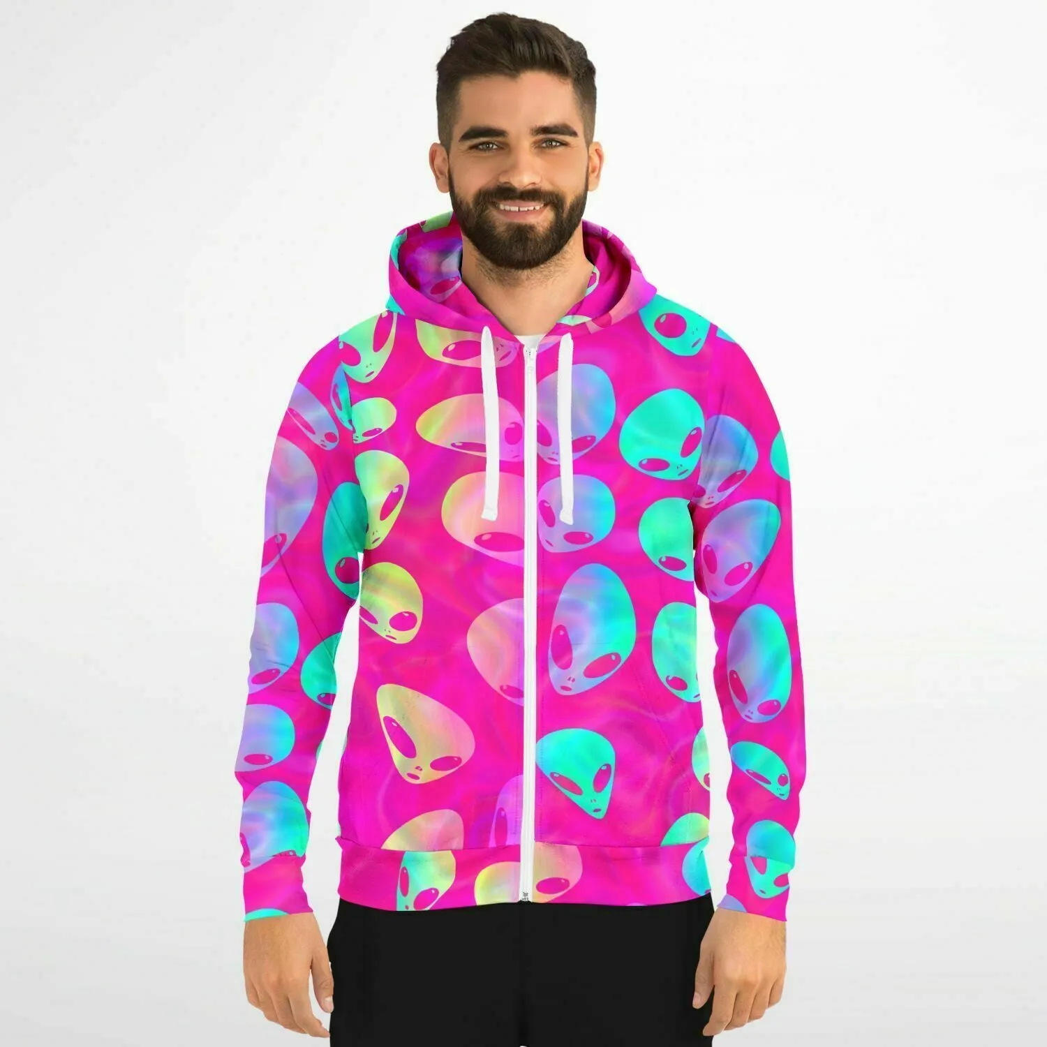 Pink Alien Vapor Glitch Zip-Up Hoodie