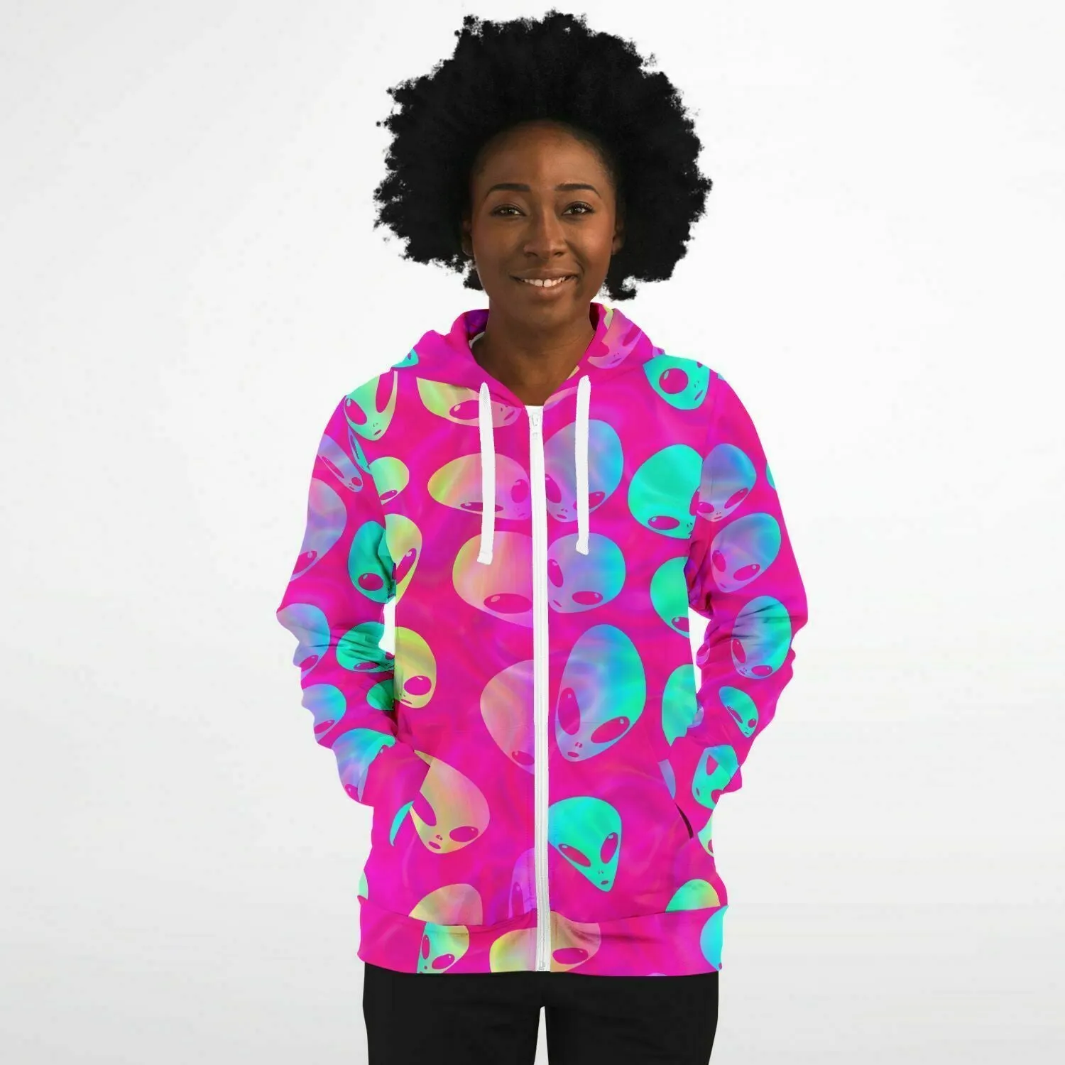 Pink Alien Vapor Glitch Zip-Up Hoodie