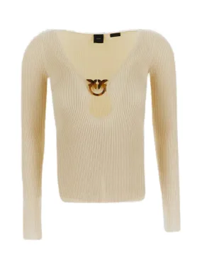 Pinko Logo Plaque Embellished Knitted Sweater