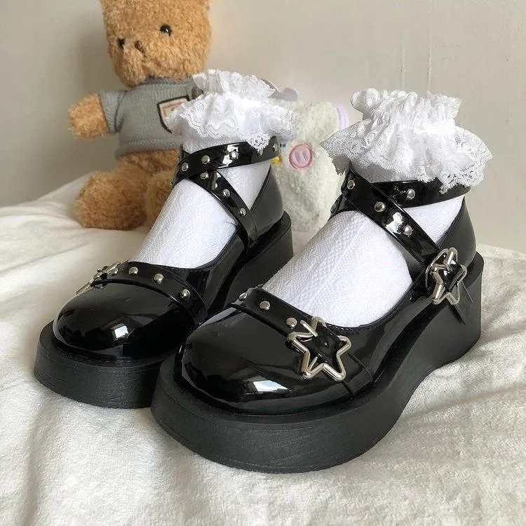 Platform Wedge Star Buckle Mary Jane Shoes BH11