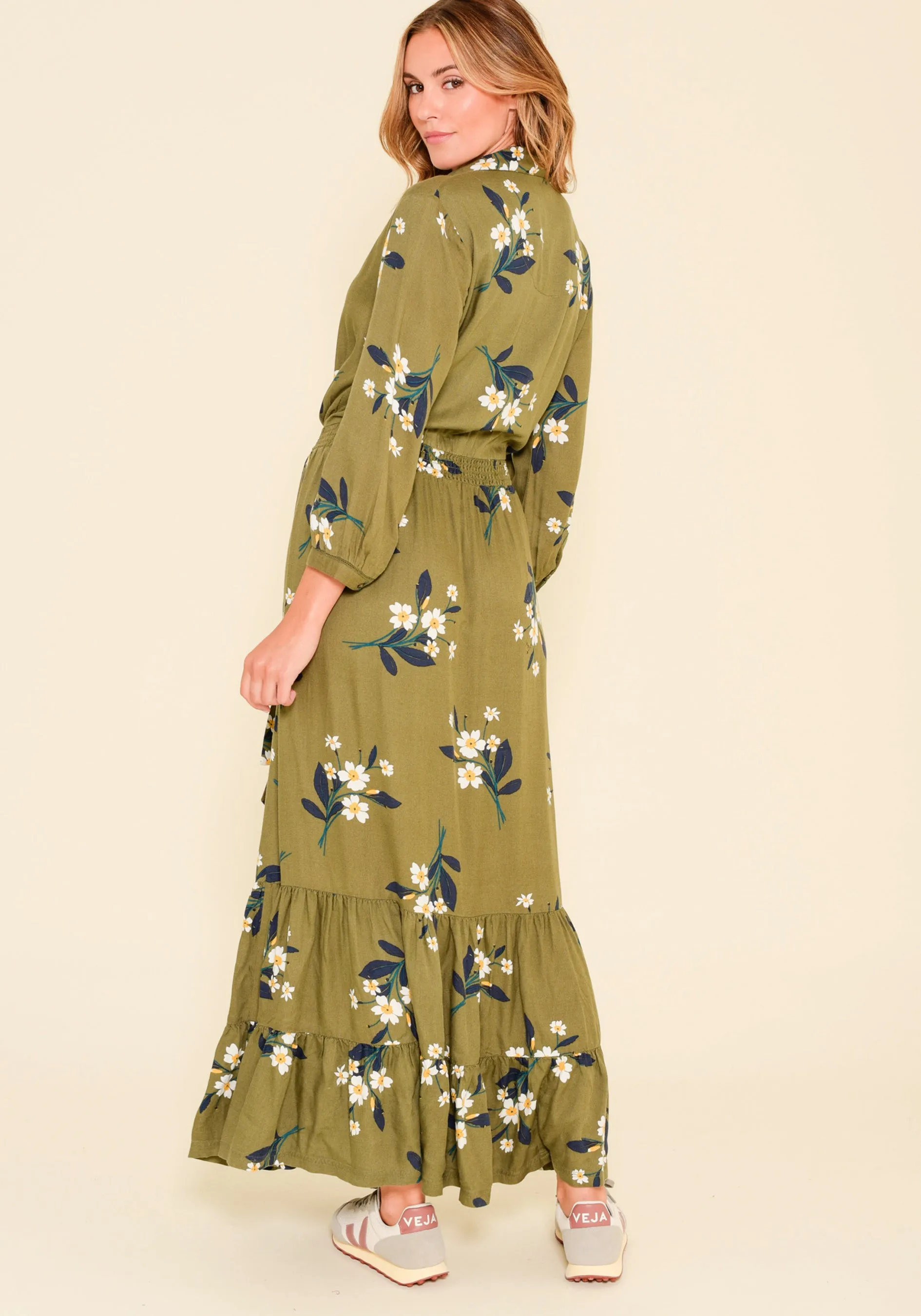 Primrose Olive Maxi Shirt Dress