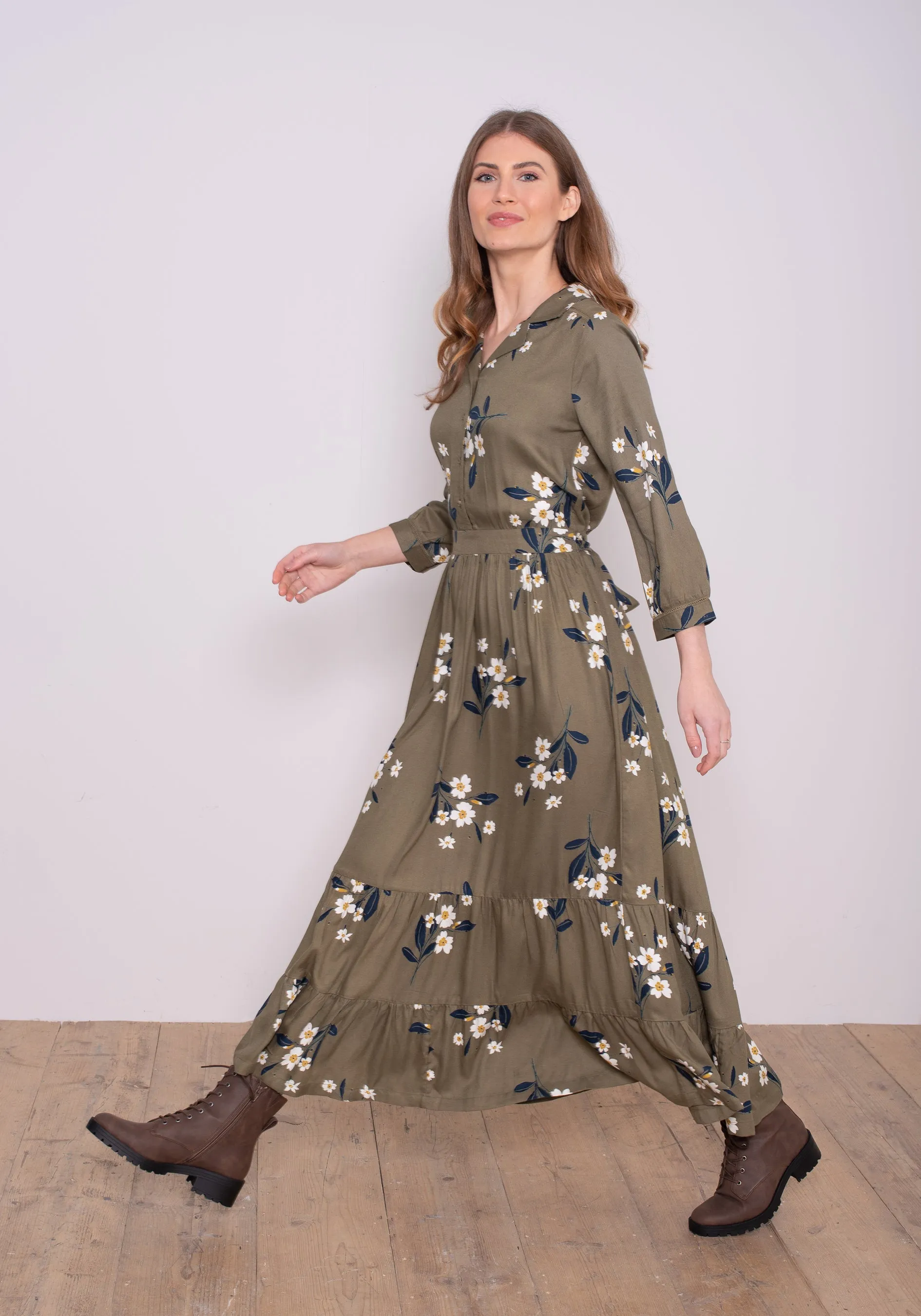 Primrose Olive Maxi Shirt Dress