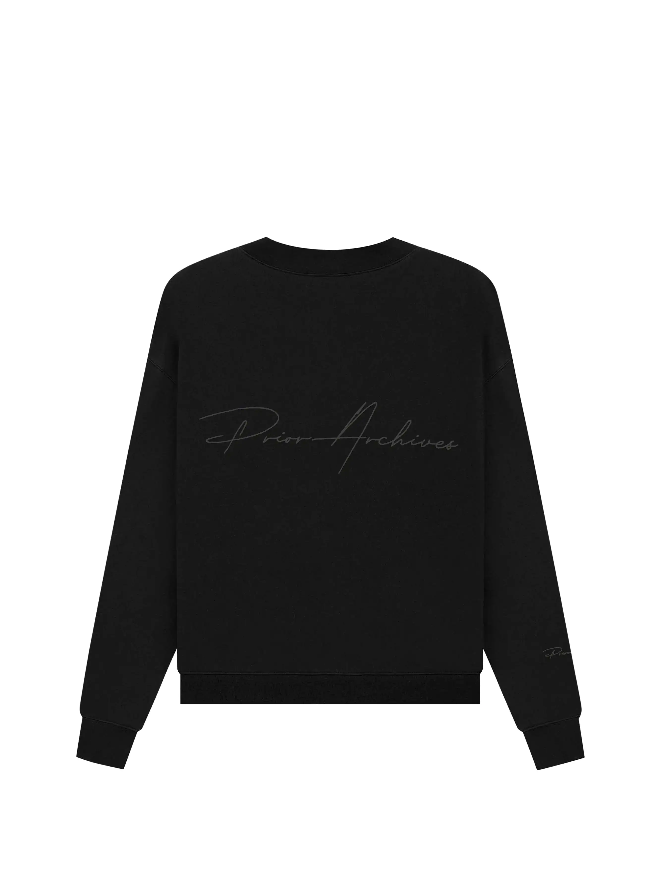 Prior Black Collection Embroidery Logo Oversized Crewneck Sweatshirt Onyx