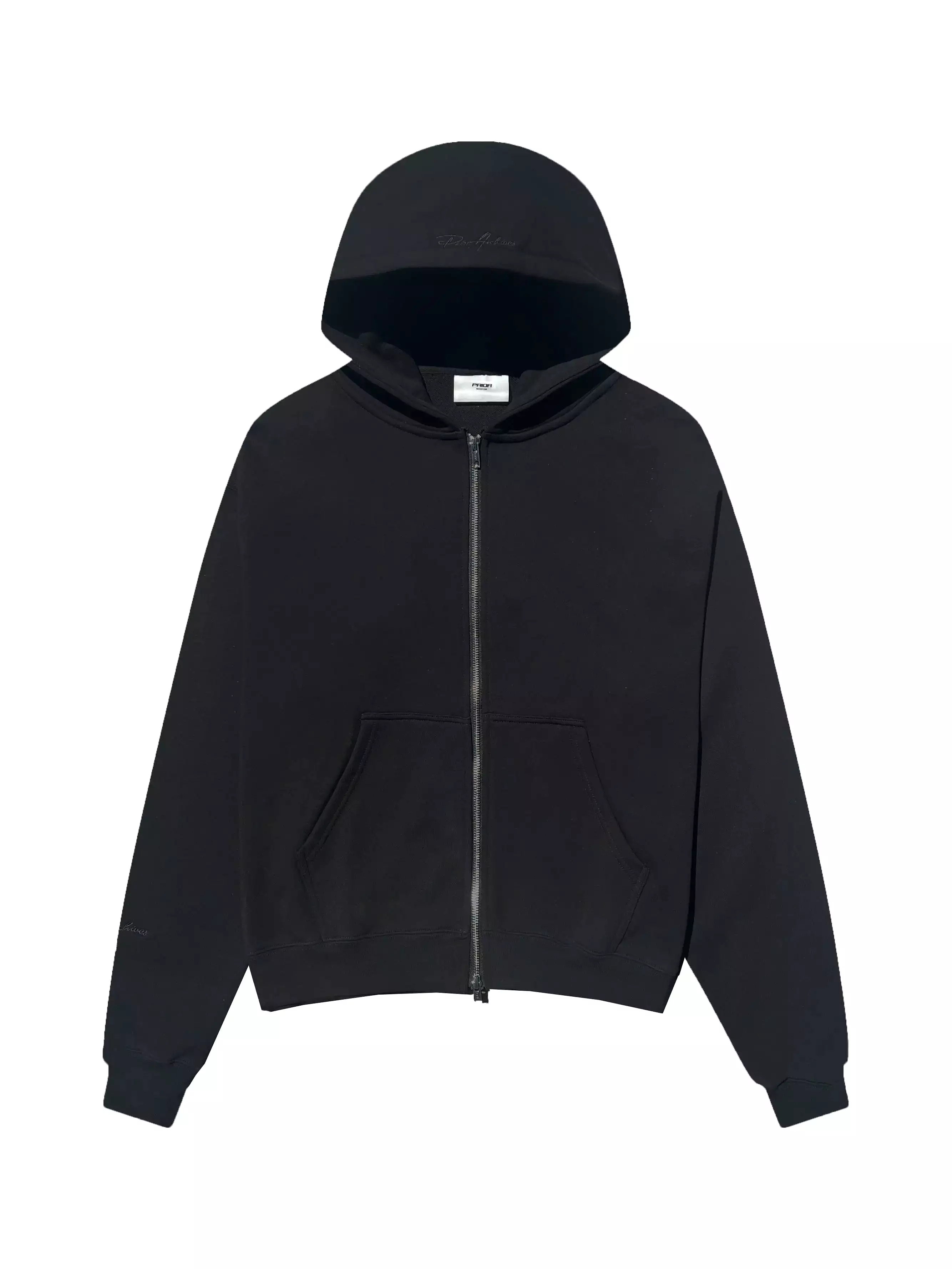 Prior Black Collection Embroidery Logo Oversized Double Zip-Up Hoodie Onyx