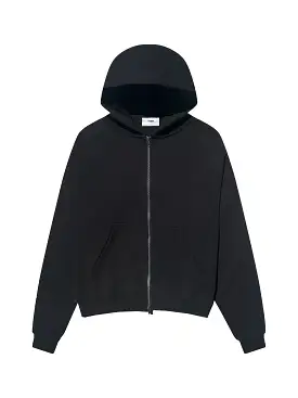 Prior Black Collection Embroidery Logo Oversized Double Zip-Up Hoodie Onyx