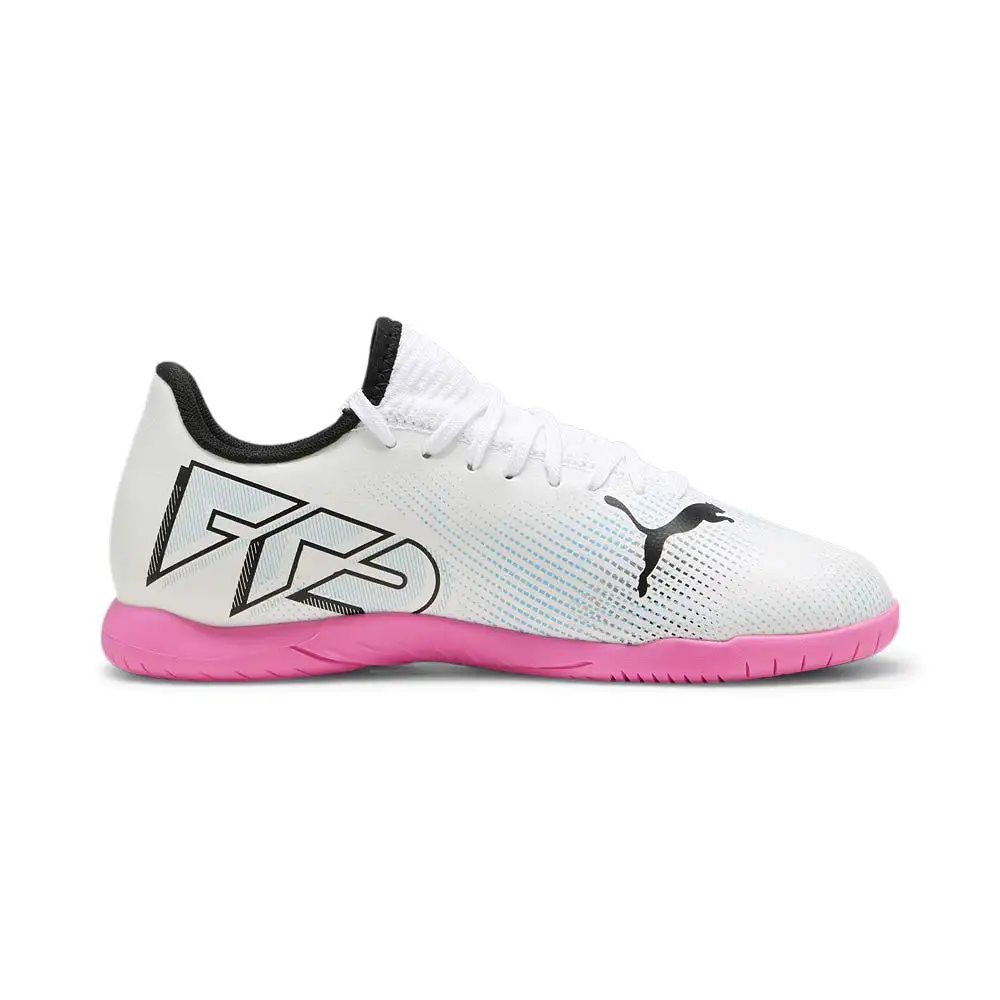 Puma Future 7 Play IT Jnr Indoor Football Shoes (White/Black/Poison Pink)