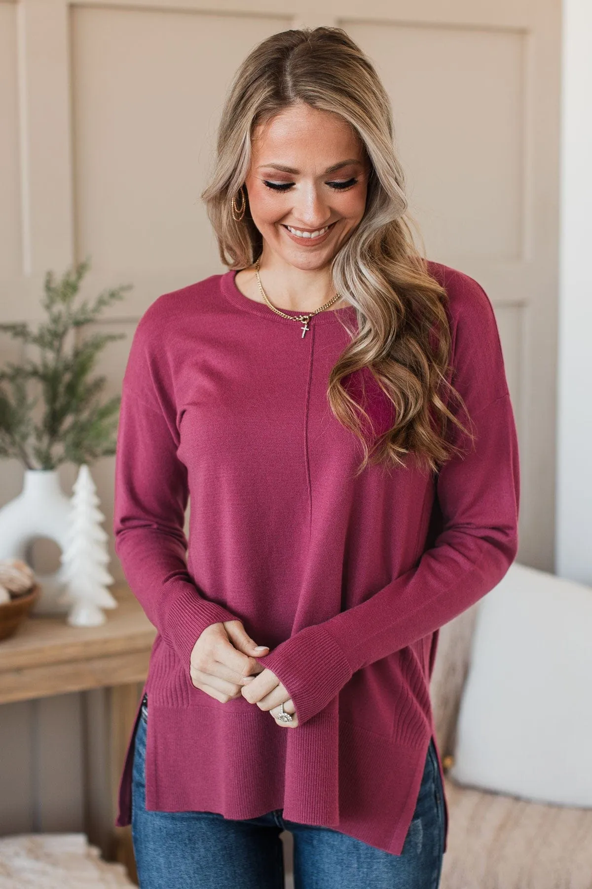 Ready For Anything Knit Sweater- Berry