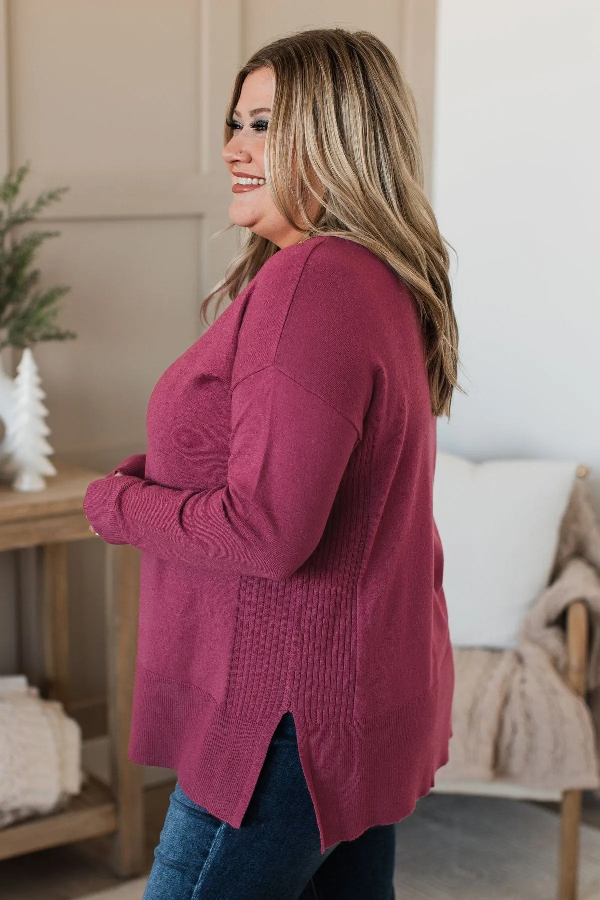 Ready For Anything Knit Sweater- Berry