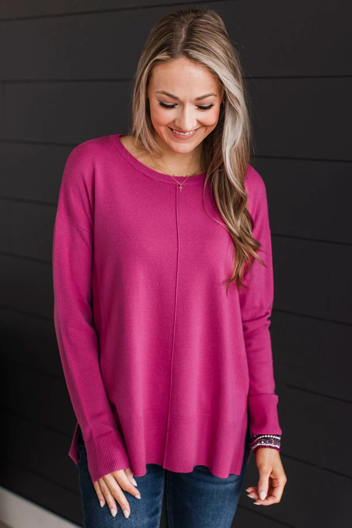 Ready For Anything Knit Sweater- Fuchsia