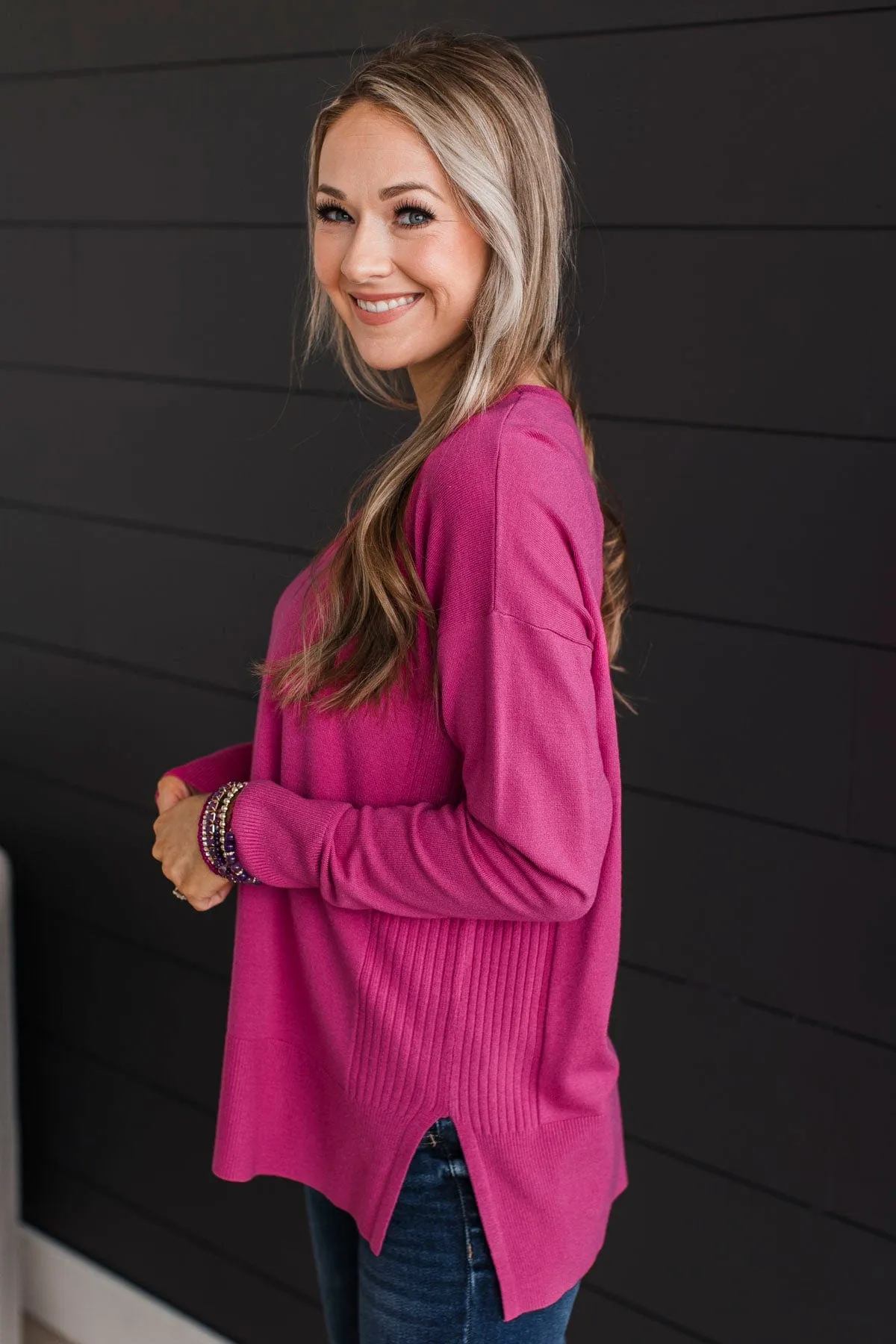 Ready For Anything Knit Sweater- Fuchsia