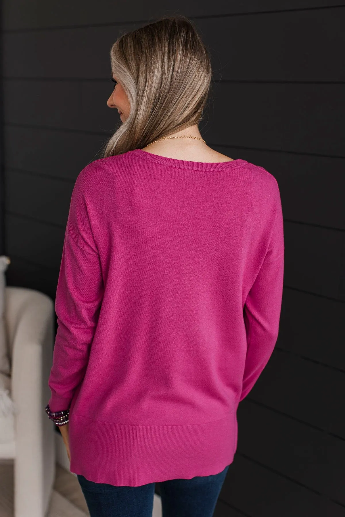 Ready For Anything Knit Sweater- Fuchsia