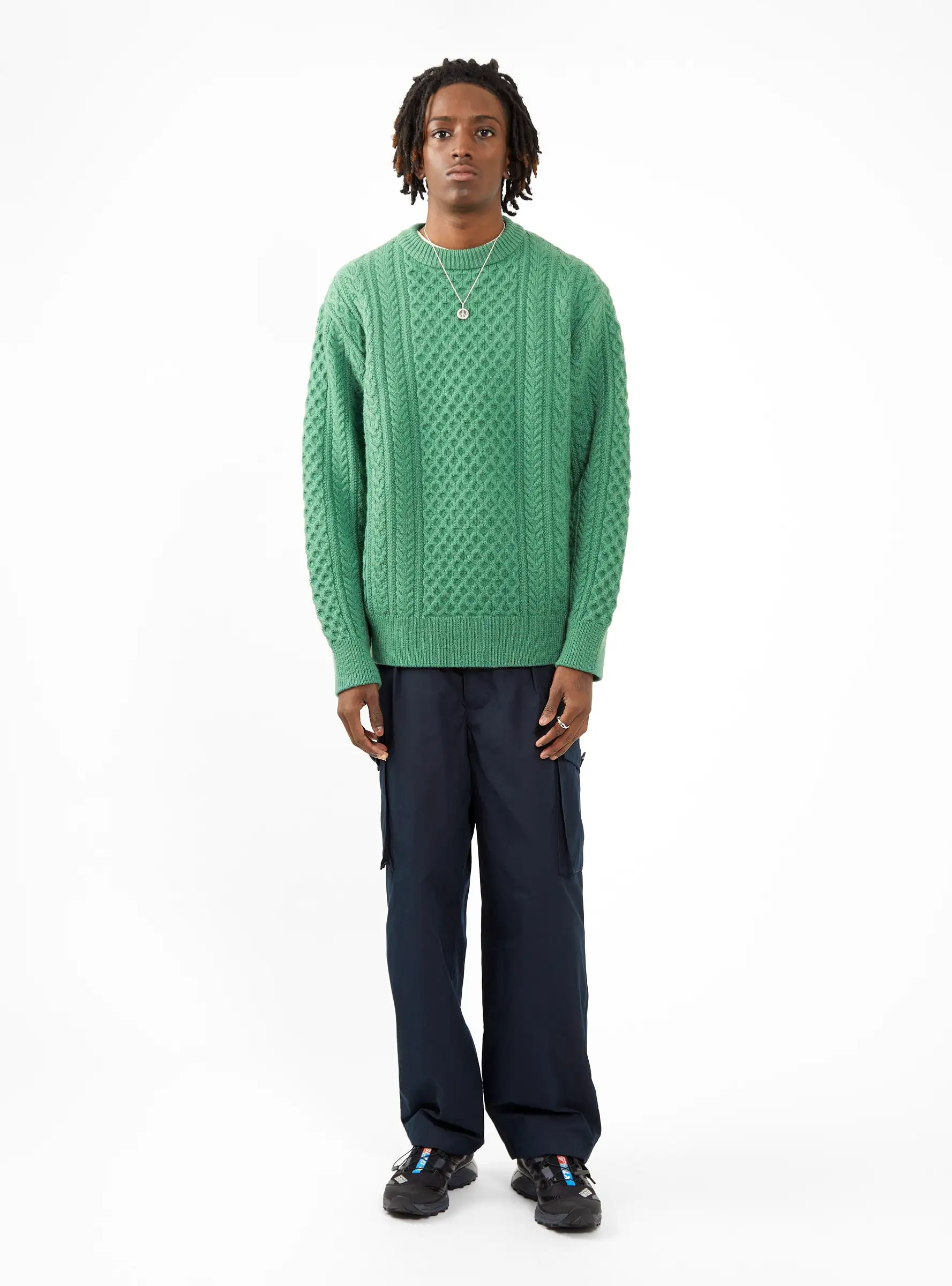 Reborn Wool Aran Sweater Green