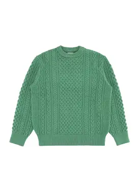 Reborn Wool Aran Sweater Green