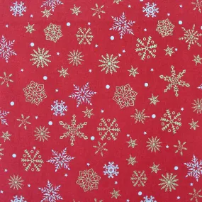 Red Quilting Christmas Cotton - Metallic Snowflakes