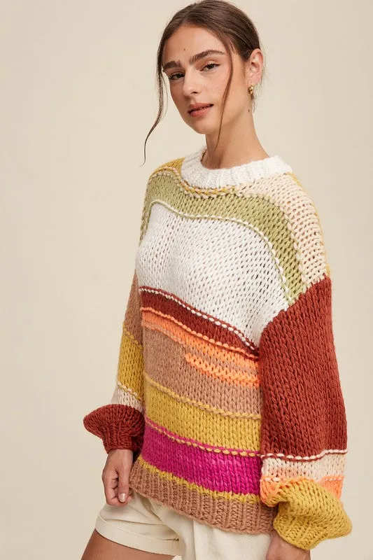 Round Neckline  Knit Hand Crochet Sweater