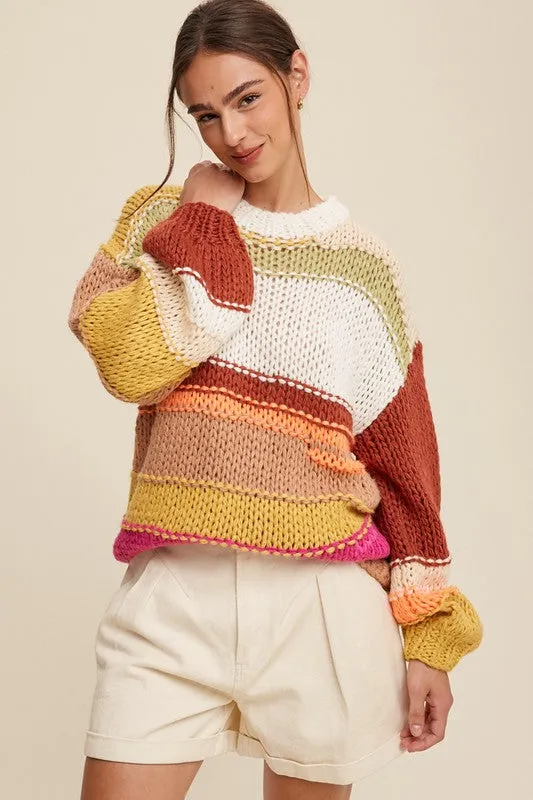 Round Neckline  Knit Hand Crochet Sweater