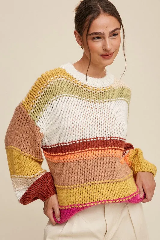 Round Neckline  Knit Hand Crochet Sweater